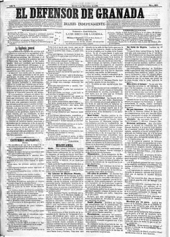'El Defensor de Granada  : diario político independiente' - Año X Número 3331  - 1889 Septiembre 03
