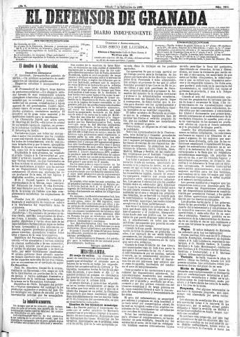 'El Defensor de Granada  : diario político independiente' - Año X Número 3335  - 1889 Septiembre 07