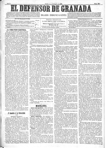 'El Defensor de Granada  : diario político independiente' - Año X Número 3342  - 1889 Septiembre 14