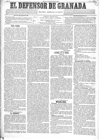 'El Defensor de Granada  : diario político independiente' - Año X Número 3345  - 1889 Septiembre 17