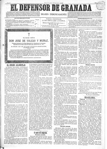 'El Defensor de Granada  : diario político independiente' - Año X Número 3346  - 1889 Septiembre 18