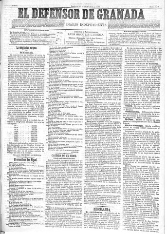 'El Defensor de Granada  : diario político independiente' - Año X Número 3350  - 1889 Septiembre 22