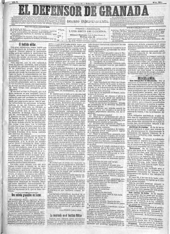 'El Defensor de Granada  : diario político independiente' - Año X Número 3354  - 1889 Septiembre 26