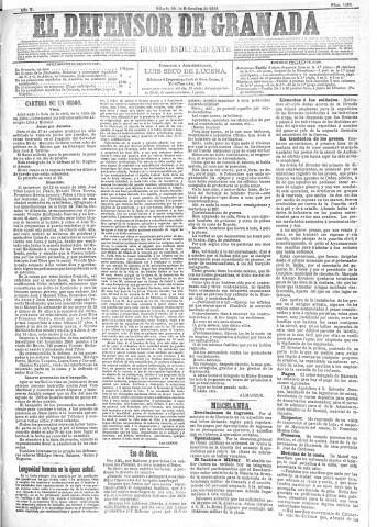 'El Defensor de Granada  : diario político independiente' - Año X Número 3356  - 1889 Septiembre 28