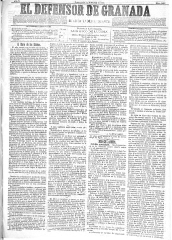 'El Defensor de Granada  : diario político independiente' - Año X Número 3357  - 1889 Septiembre 29