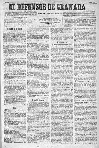 'El Defensor de Granada  : diario político independiente' - Año X Número 3365  - 1889 Octubre 08