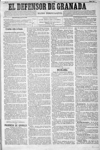 'El Defensor de Granada  : diario político independiente' - Año X Número 3367  - 1889 Octubre 10