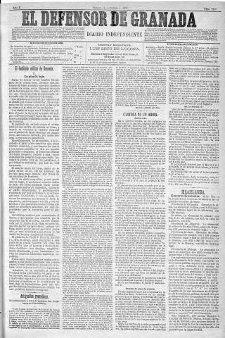 'El Defensor de Granada  : diario político independiente' - Año X Número 3368  - 1889 Octubre 11