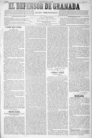 'El Defensor de Granada  : diario político independiente' - Año X Número 3370  - 1889 Octubre 13