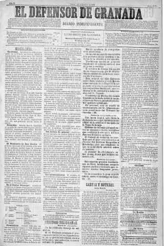 'El Defensor de Granada  : diario político independiente' - Año X Número 3371  - 1889 Octubre 14