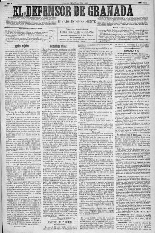'El Defensor de Granada  : diario político independiente' - Año X Número 3382  - 1889 Octubre 24