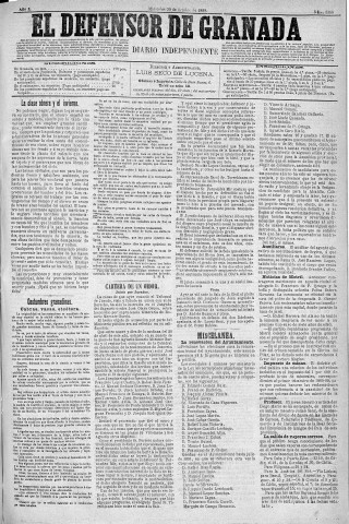 'El Defensor de Granada  : diario político independiente' - Año X Número 3388  - 1889 Octubre 30