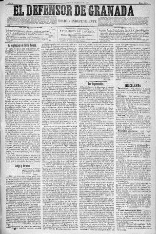 'El Defensor de Granada  : diario político independiente' - Año X Número 3389  - 1889 Octubre 31