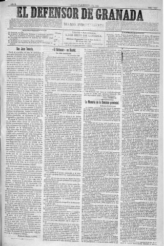 'El Defensor de Granada  : diario político independiente' - Año X Número 3392  - 1889 Noviembre 03