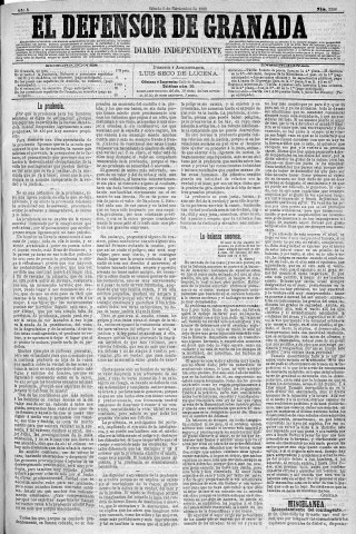 'El Defensor de Granada  : diario político independiente' - Año X Número 3398  - 1889 Noviembre 09