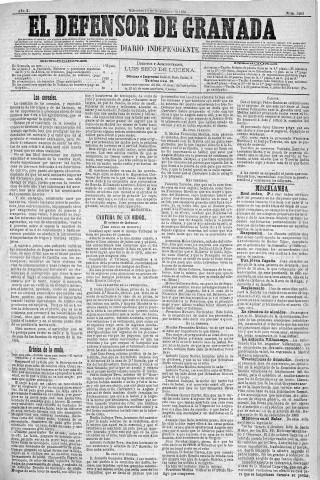 'El Defensor de Granada  : diario político independiente' - Año X Número 3402  - 1889 Noviembre 13