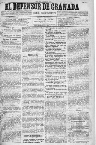'El Defensor de Granada  : diario político independiente' - Año X Número 3407  - 1889 Noviembre 18