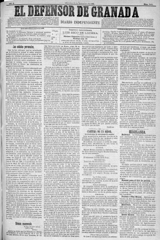 'El Defensor de Granada  : diario político independiente' - Año X Número 3409  - 1889 Noviembre 20