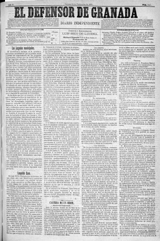 'El Defensor de Granada  : diario político independiente' - Año X Número 3411  - 1889 Noviembre 22