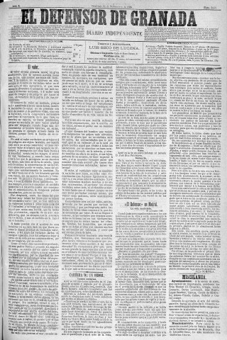 'El Defensor de Granada  : diario político independiente' - Año X Número 3413  - 1889 Noviembre 24