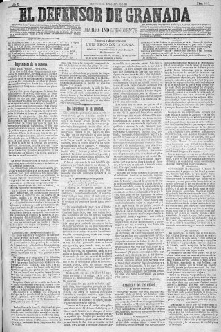 'El Defensor de Granada  : diario político independiente' - Año X Número 3415  - 1889 Noviembre 26
