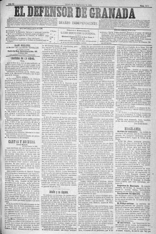'El Defensor de Granada  : diario político independiente' - Año X Número 3419  - 1889 Noviembre 30