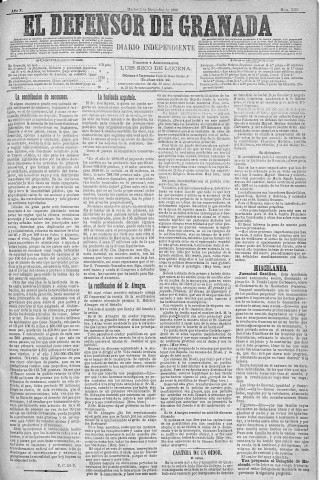 'El Defensor de Granada  : diario político independiente' - Año X Número 3422  - 1889 Diciembre 03
