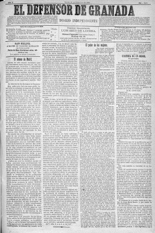 'El Defensor de Granada  : diario político independiente' - Año X Número 3429  - 1889 Diciembre 10