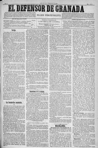 'El Defensor de Granada  : diario político independiente' - Año X Número 3430  - 1889 Diciembre 11