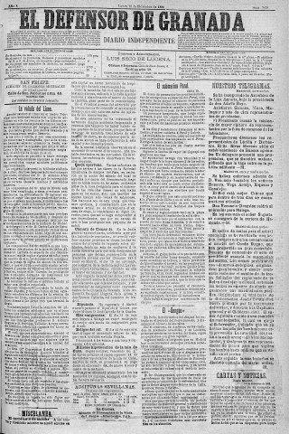 'El Defensor de Granada  : diario político independiente' - Año X Número 3434  - 1889 Diciembre 16