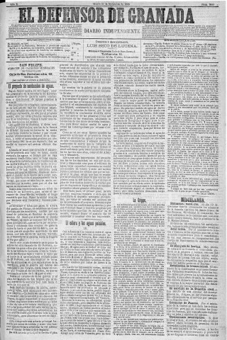 'El Defensor de Granada  : diario político independiente' - Año X Número 3440  - 1889 Diciembre 21