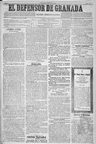 'El Defensor de Granada  : diario político independiente' - Año X Número 3442  - 1889 Diciembre 23