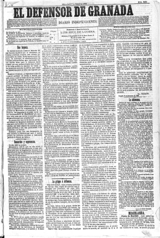 'El Defensor de Granada  : diario político independiente' - Año XI Número 3450  - 1890 Enero 01