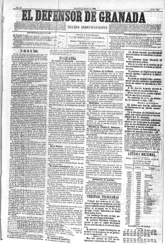 'El Defensor de Granada  : diario político independiente' - Año XI Número 3451  - 1890 Enero 02