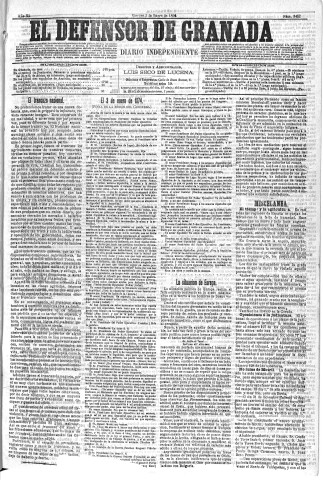 'El Defensor de Granada  : diario político independiente' - Año XI Número 3452  - 1890 Enero 03