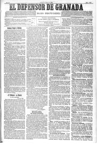 'El Defensor de Granada  : diario político independiente' - Año XI Número 3455  - 1890 Enero 06
