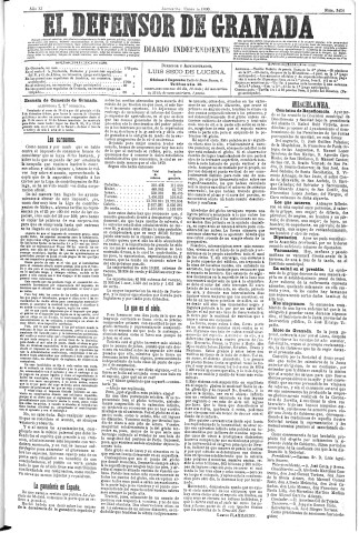 'El Defensor de Granada  : diario político independiente' - Año XI Número 3458  - 1890 Enero 09