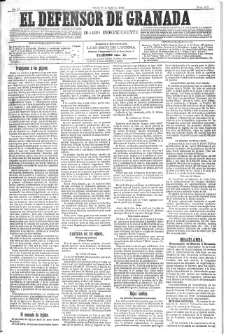 'El Defensor de Granada  : diario político independiente' - Año XI Número 3474  - 1890 Enero 25