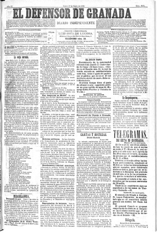 'El Defensor de Granada  : diario político independiente' - Año XI Número 3476  - 1890 Enero 27