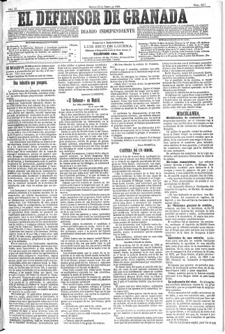 'El Defensor de Granada  : diario político independiente' - Año XI Número 3477  - 1890 Enero 28