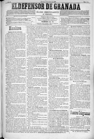 'El Defensor de Granada  : diario político independiente' - Año XI Número 3844 2ª ed. - 1890 Octubre 01