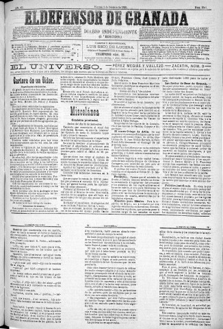 'El Defensor de Granada  : diario político independiente' - Año XI Número 3847 1ª ed. - 1890 Octubre 03
