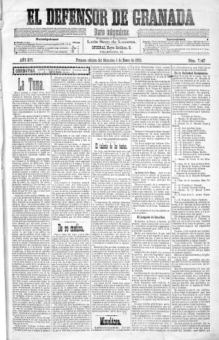 'El Defensor de Granada  : diario político independiente' - Año XVI Número 7147 1ª ed. - 1895 Enero 02