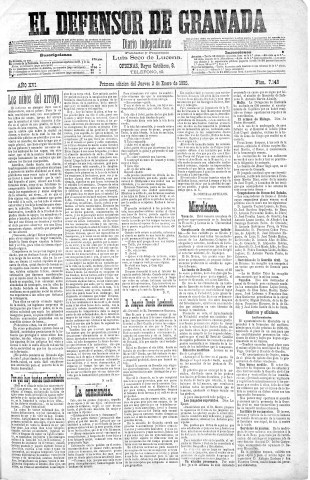 'El Defensor de Granada  : diario político independiente' - Año XVI Número 7148 1ª ed. - 1895 Enero 03