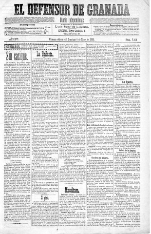 'El Defensor de Granada  : diario político independiente' - Año XVI Número 7153 1ª ed. - 1895 Enero 06