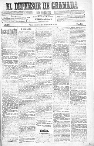'El Defensor de Granada  : diario político independiente' - Año XVI Número 7156 1ª ed. - 1895 Enero 09