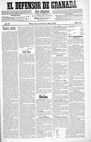 'El Defensor de Granada  : diario político independiente' - Año XVI Número 7161 1ª ed. - 1895 Enero 12