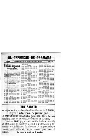 'El Defensor de Granada  : diario político independiente' - Año XVI Número 7162  - 1895 Enero 12
