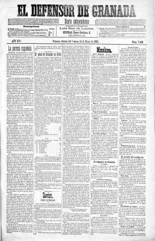 'El Defensor de Granada  : diario político independiente' - Año XVI Número 7168 1ª ed. - 1895 Enero 18