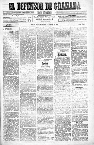 'El Defensor de Granada  : diario político independiente' - Año XVI Número 7172 1ª ed. - 1895 Enero 22
